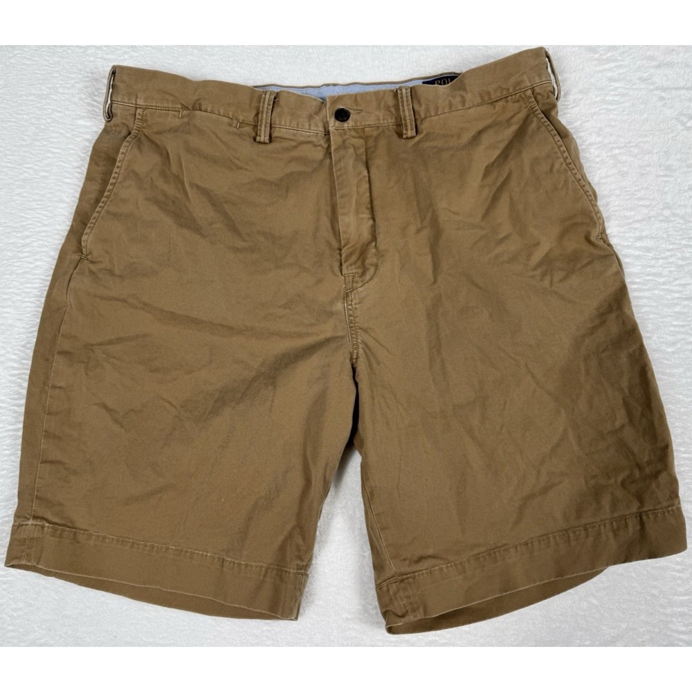 Polo Ralph Lauren Shorts Men 36/8 Brown Chino Cotton Twill Flat Front Navy Pony